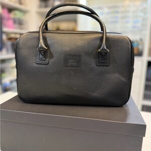Burberry Black Leather Nova Check Mini Boston Bag - 32cm